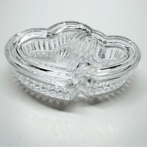 Vintage Teleflora Crystal Double Heart Trinket Candy Dish